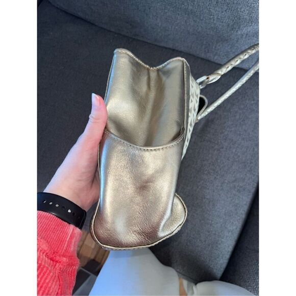 Michael by Michael Kors Jacquard Cream Metallic Gold Shoulder Bag Purse - Picture 8 of 9